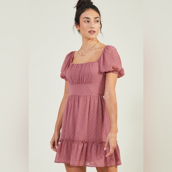 Altar'd State Dresses & Skirts - Altar’d State Pink Aurelia Clip Dot Dress with Bow Back Size Large